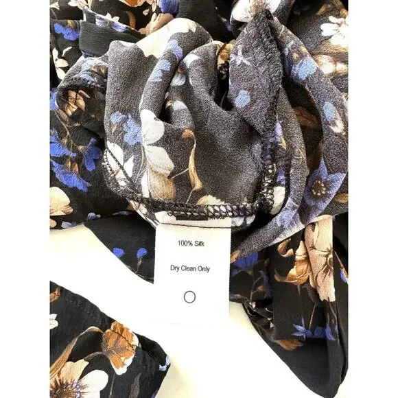 Amour Vert Floral Print Silk Blouse Top V Neck Waist Wrap Long Bell Slv - Picture 4 of 12